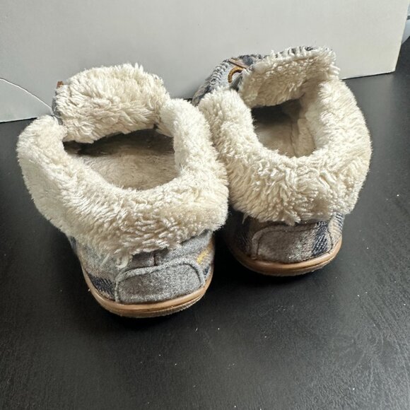 MINNETONKA Grey Plaid Sherpa Lined Slippers Size 8 - Picture 10 of 12